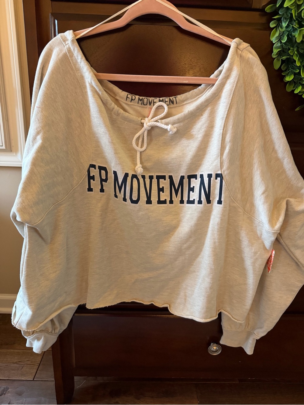 FP Movement by Free People Cream Cropped Pullover Sweatshirt with Navy Logo